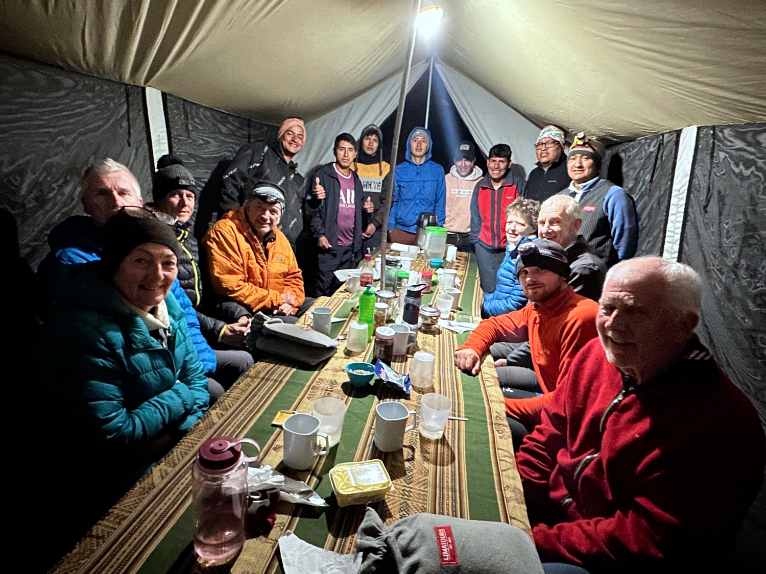 Team in mess tent in Peru
